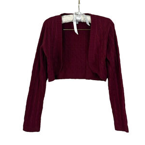 Ellemenno Bolero Women's Size XL Burgundy Cable Knit Long Sleeve Made In Mexico